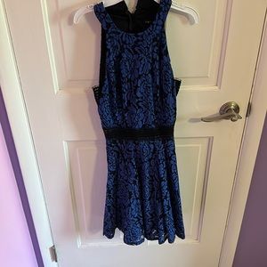 Juniors Blue and Black High Neck Dress